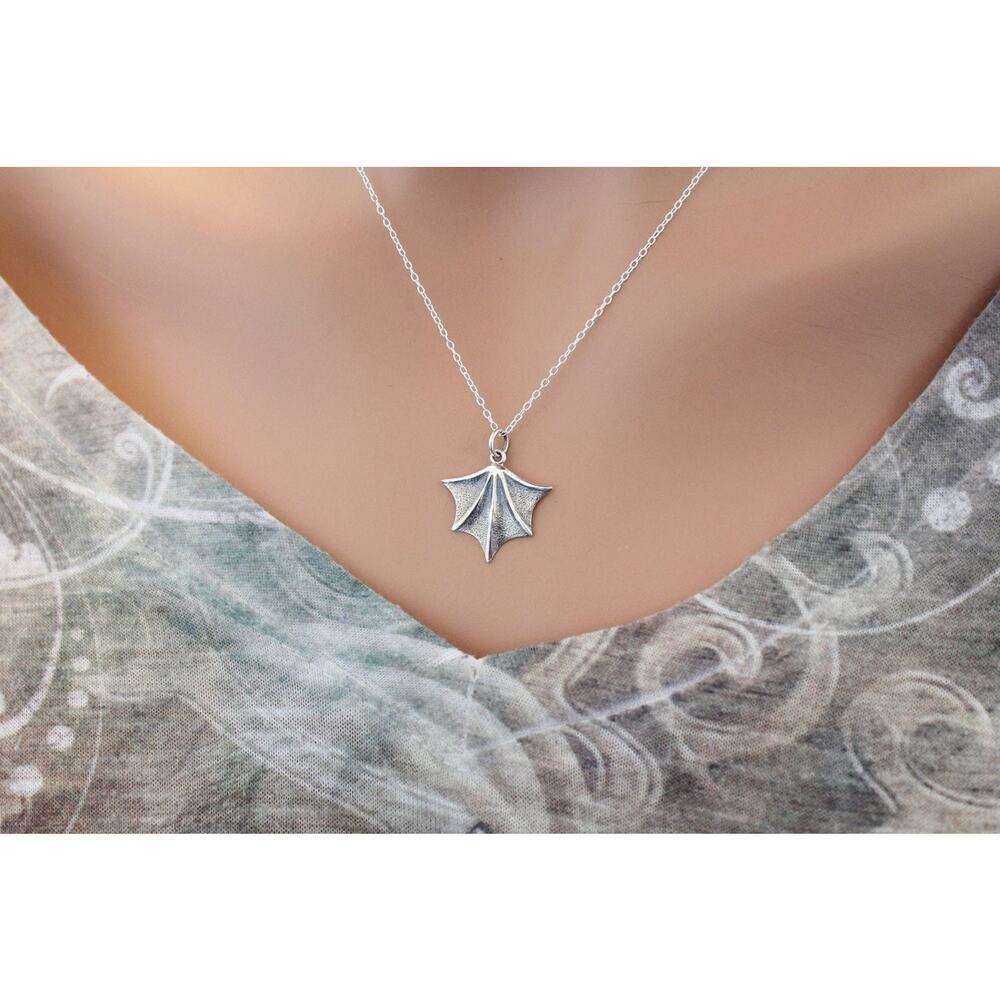 Sterling Silver Bat Wing Charm Necklace, Bat Wing Necklace
